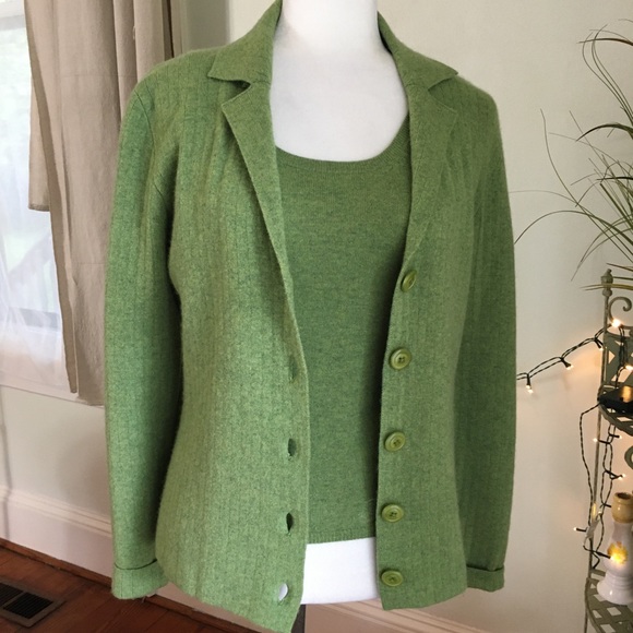 Kinross Cashmere Sweaters - Kinross Cashmere Green Two Piece Sweater Set